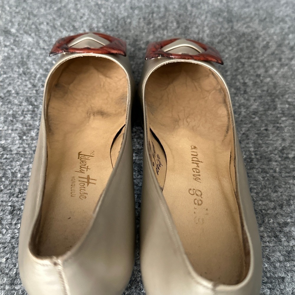 Vintage 60s Andrew Geller Pumps Womens 8B Beige Leather Buckle Kitten Heel Shoes - Picture 12 of 14